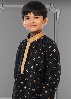 Black Silk Kurta Pajama Set For Boys - Indian Silk House Agencies