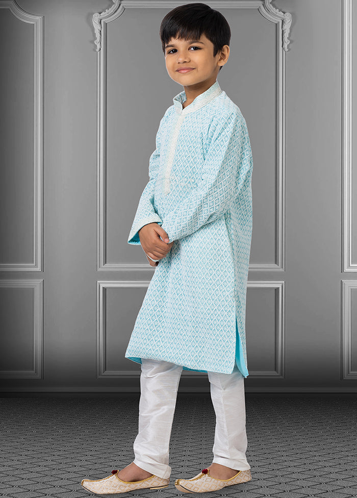 Sky Blue Georgette Kurta Pajama Set For Boys - Indian Silk House Agencies