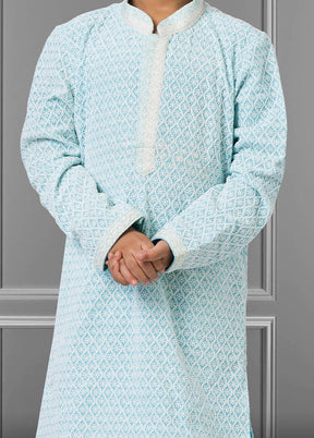Sky Blue Georgette Kurta Pajama Set For Boys - Indian Silk House Agencies
