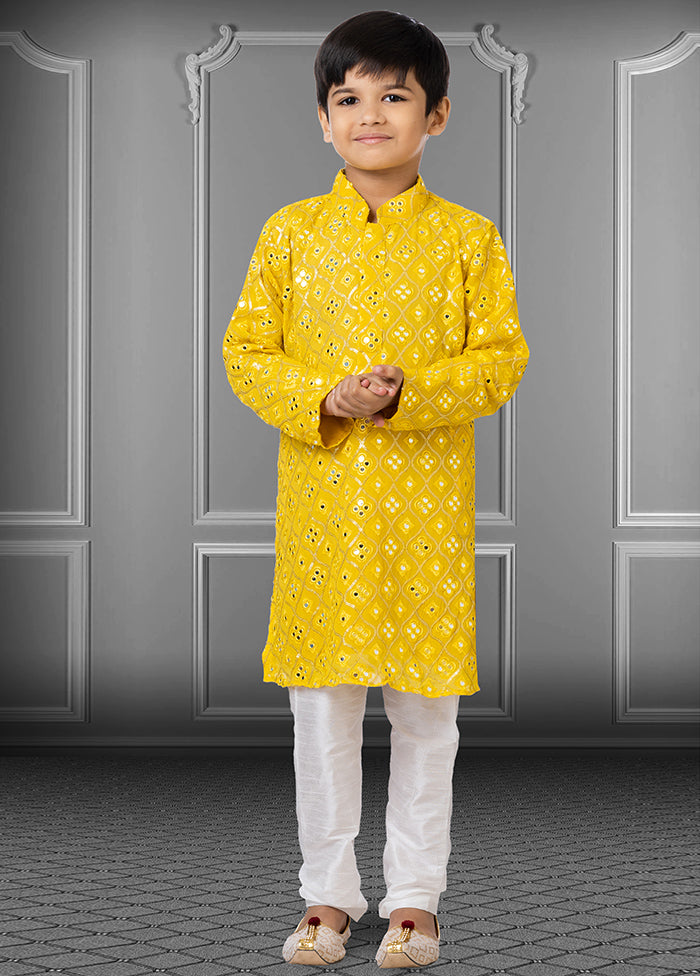 Yellow Georgette Kurta Pajama Set For Boys - Indian Silk House Agencies