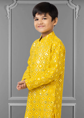 Yellow Georgette Kurta Pajama Set For Boys - Indian Silk House Agencies
