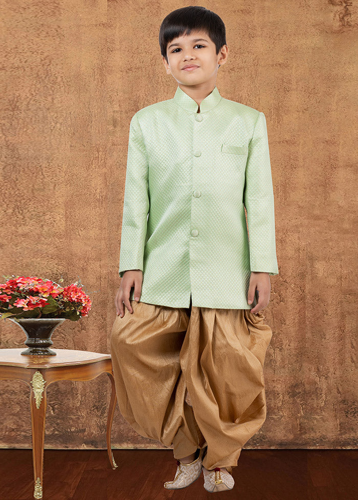 2 Pc Green Jacquard Silk Kurta Dhoti Set - Indian Silk House Agencies