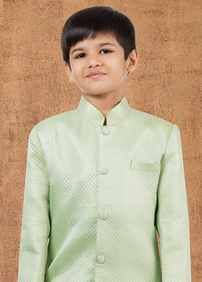 2 Pc Green Jacquard Silk Kurta Dhoti Set - Indian Silk House Agencies