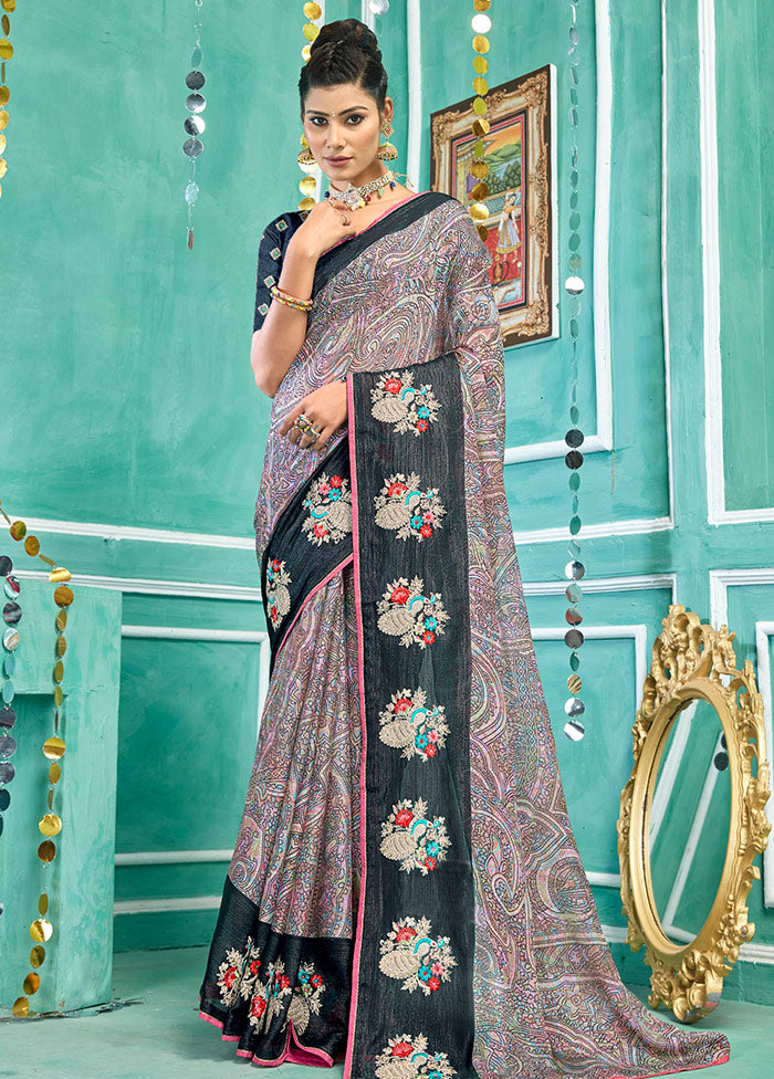 Light Purple Spun Silk Embroidered Saree With Blouse Piece - Indian Silk House Agencies