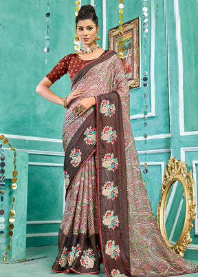 Peach Spun Silk Embroidered Saree With Blouse Piece - Indian Silk House Agencies