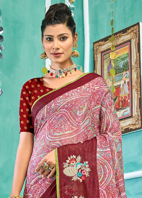 Pink Spun Silk Embroidered Saree With Blouse Piece - Indian Silk House Agencies