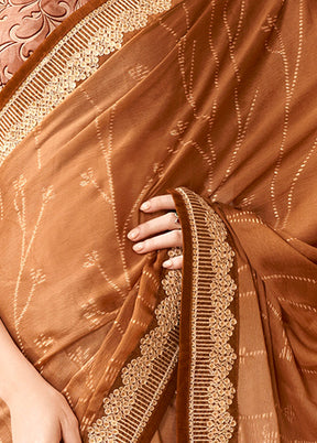 Mustard Chiffon Silk Embellished Saree With Blouse Piece - Indian Silk House Agencies