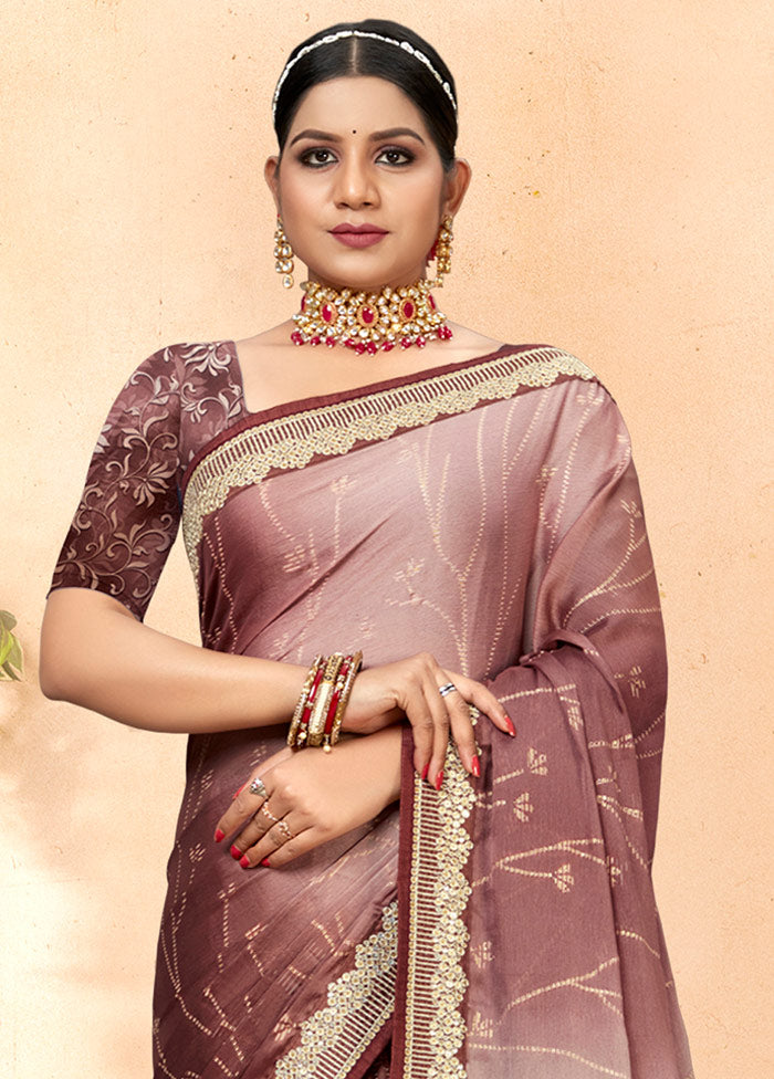 Mauve Chiffon Silk Embellished Saree With Blouse Piece - Indian Silk House Agencies