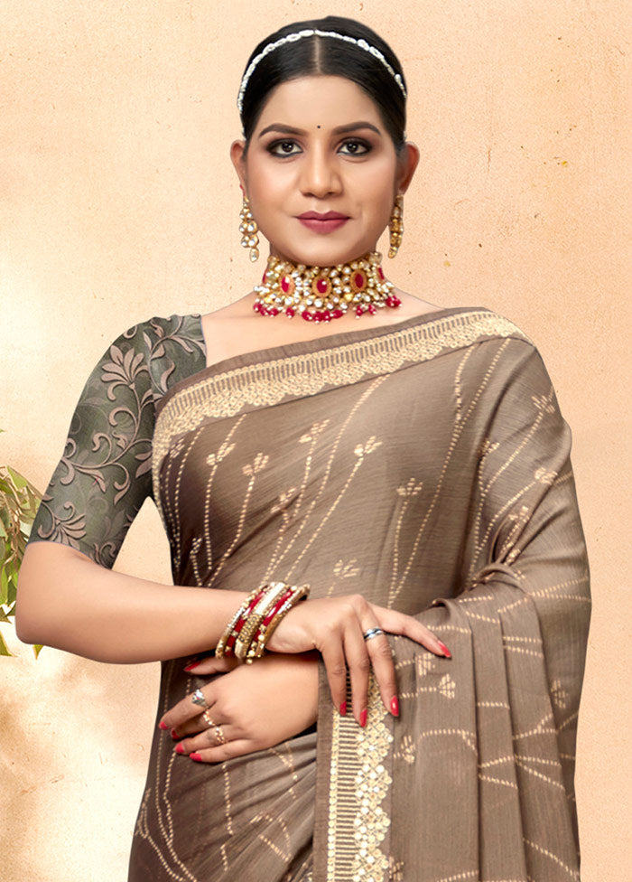 Brown Chiffon Silk Embellished Saree With Blouse Piece - Indian Silk House Agencies