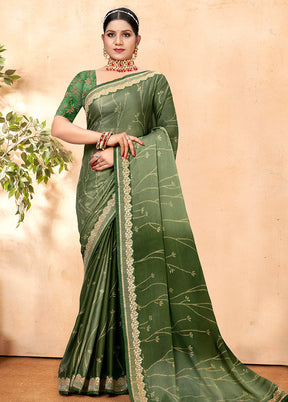 Green Chiffon Silk Embellished Saree With Blouse Piece - Indian Silk House Agencies