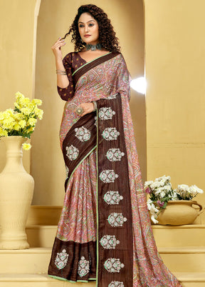 Brown Chiffon Silk Foil Emblished Saree With Blouse Piece - Indian Silk House Agencies