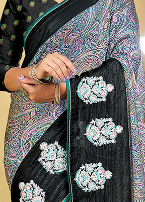 Black Chiffon Silk Foil Emblished Saree With Blouse Piece - Indian Silk House Agencies