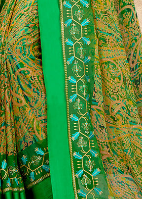 Green Chiffon Silk Embroidered Saree With Blouse Piece - Indian Silk House Agencies