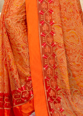 Orange Chiffon Silk Embroidered Saree With Blouse Piece - Indian Silk House Agencies