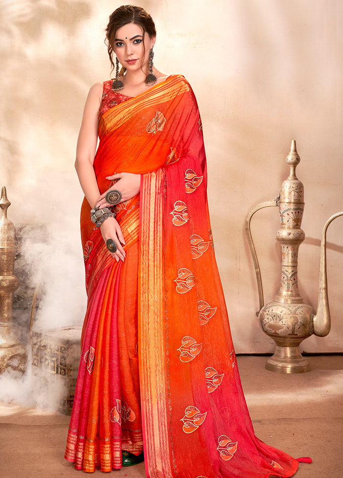 Orange Chiffon Silk Zari Woven Saree With Blouse Piece - Indian Silk House Agencies