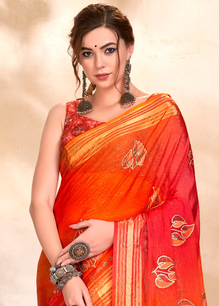 Orange Chiffon Silk Zari Woven Saree With Blouse Piece - Indian Silk House Agencies