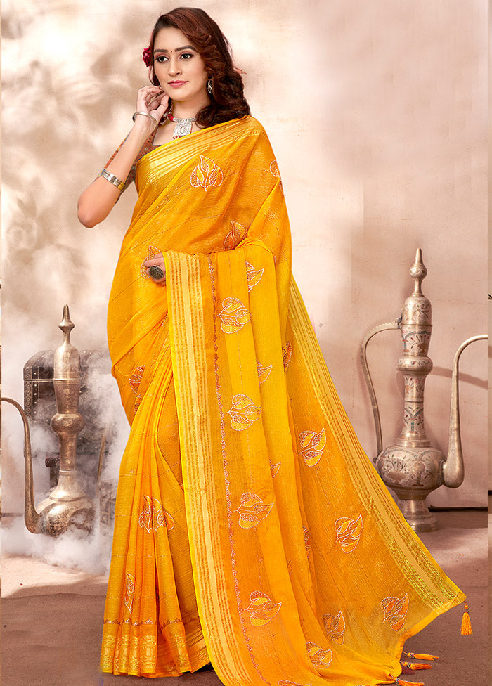 Yellow Chiffon Silk Zari Woven Saree With Blouse Piece - Indian Silk House Agencies