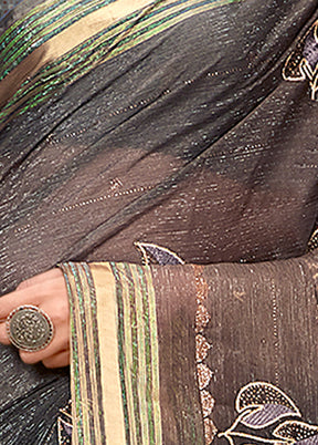 Black Chiffon Silk Zari Woven Saree With Blouse Piece - Indian Silk House Agencies