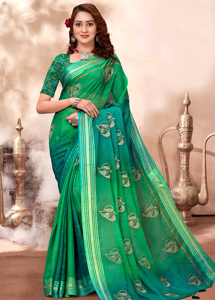 Turquoise Green Chiffon Silk Zari Woven Saree With Blouse Piece - Indian Silk House Agencies