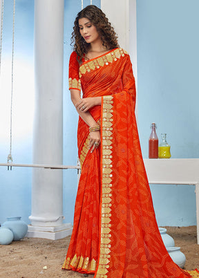 Orange Chiffon Silk Foil Embellished Saree With Blouse Piece - Indian Silk House Agencies