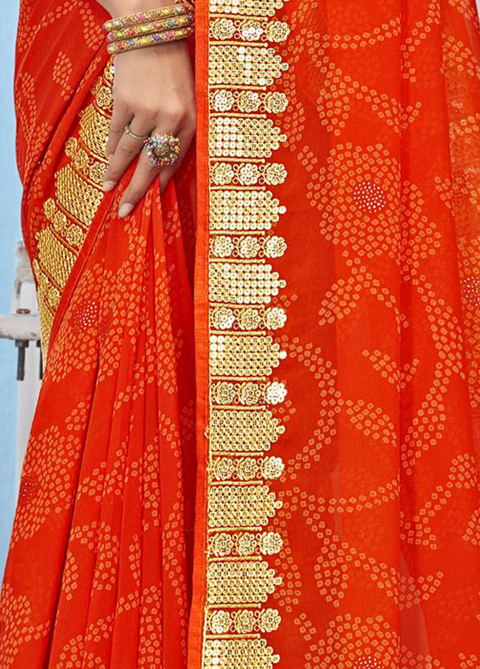 Orange Chiffon Silk Foil Embellished Saree With Blouse Piece - Indian Silk House Agencies