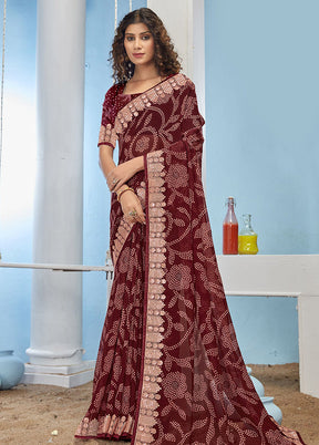 Maroon Chiffon Silk Foil Embellished Saree With Blouse Piece - Indian Silk House Agencies