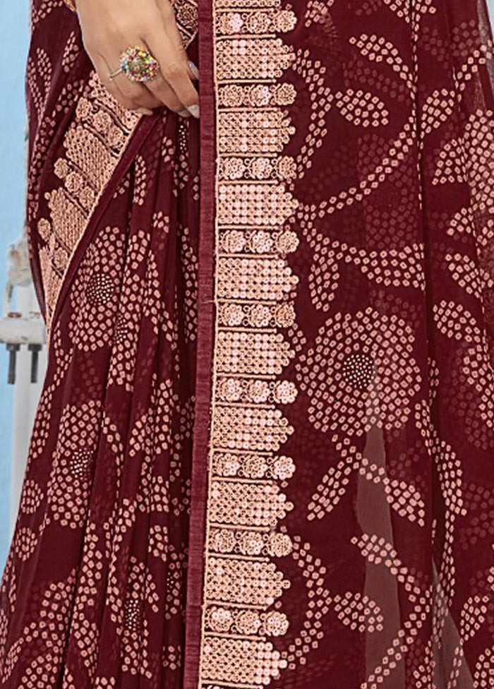 Maroon Chiffon Silk Foil Embellished Saree With Blouse Piece - Indian Silk House Agencies