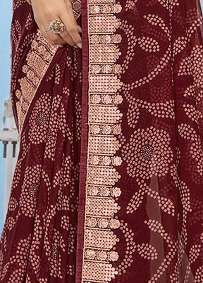 Maroon Chiffon Silk Foil Embellished Saree With Blouse Piece - Indian Silk House Agencies