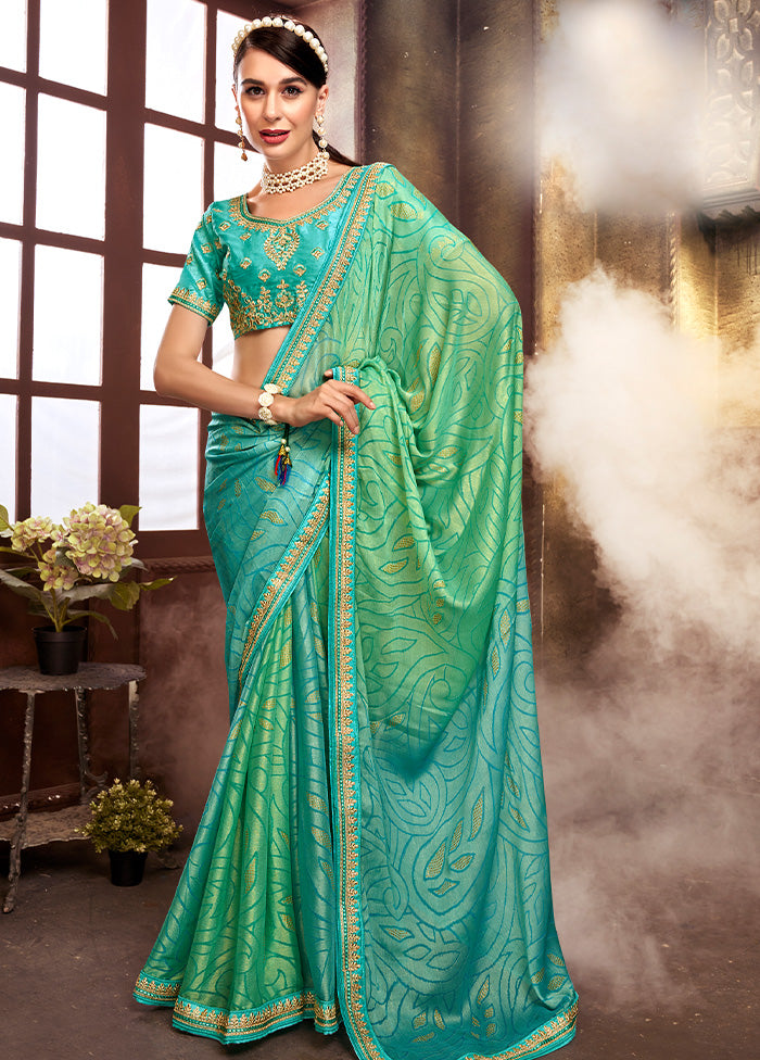 Sky Blue Spun Silk Embelished Saree With Blouse Piece - Indian Silk House Agencies