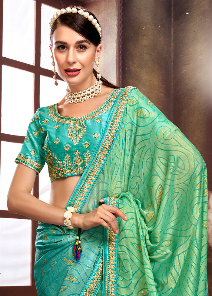 Sky Blue Spun Silk Embelished Saree With Blouse Piece - Indian Silk House Agencies