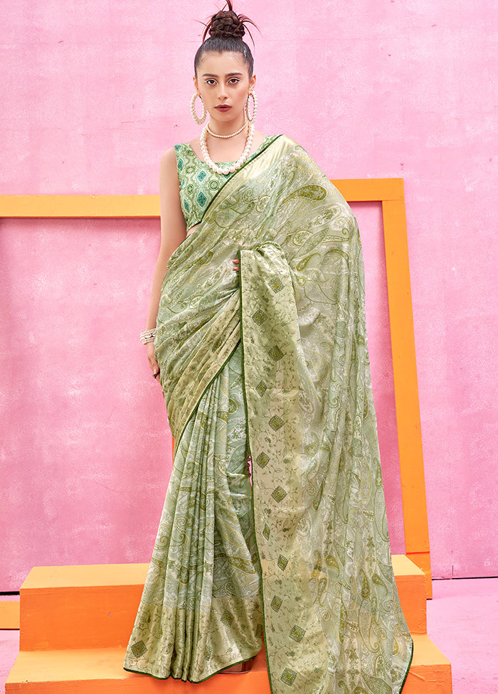 Sea Green Chiffon Silk foil Emblished Saree With Blouse Piece - Indian Silk House Agencies