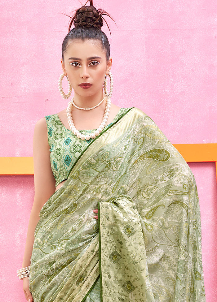 Sea Green Chiffon Silk foil Emblished Saree With Blouse Piece - Indian Silk House Agencies