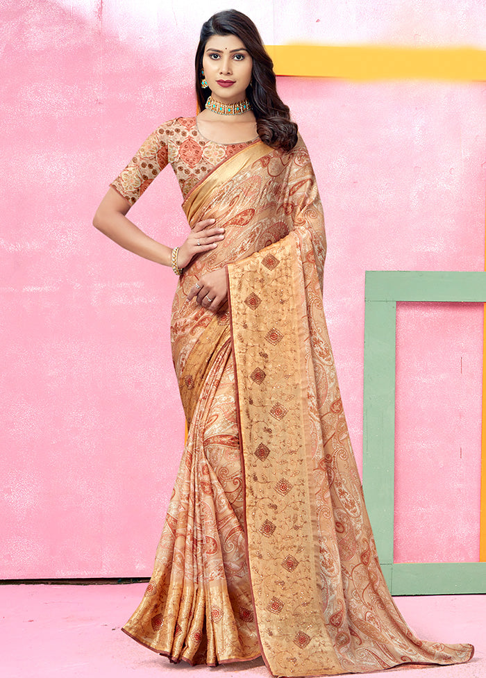 Orange Chiffon Silk foil Emblished Saree With Blouse Piece - Indian Silk House Agencies