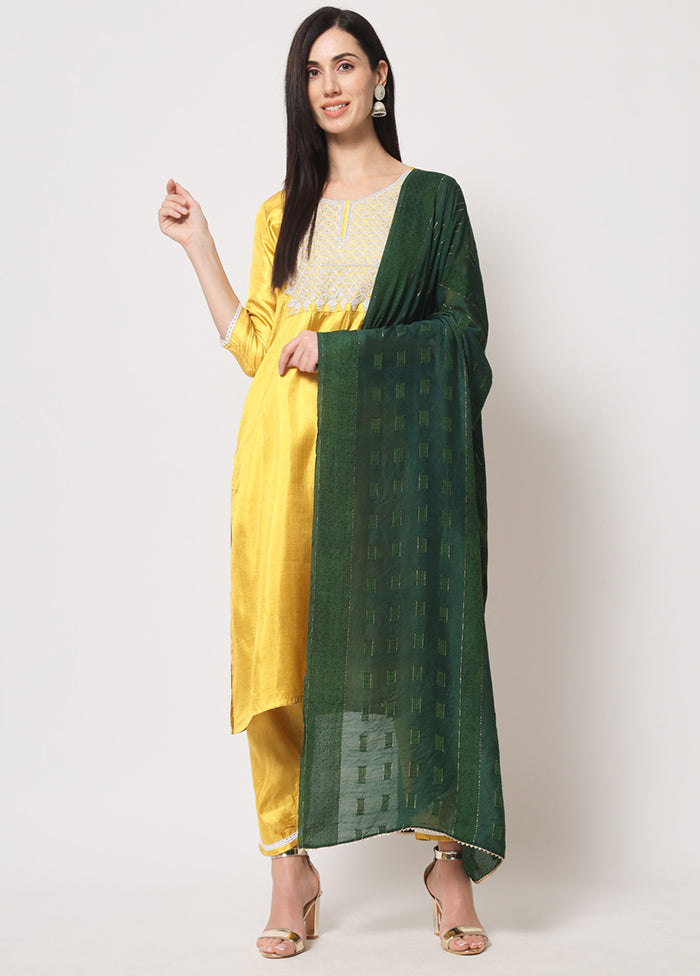 3 Pc Yellow Readymade Silk Suit Set - Indian Silk House Agencies