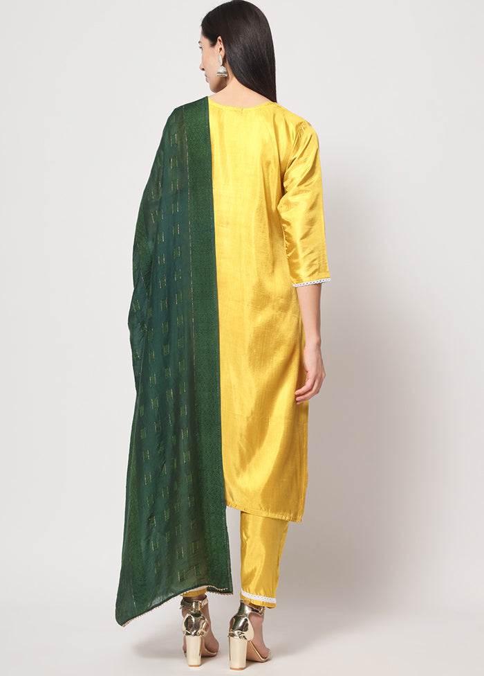 3 Pc Yellow Readymade Silk Suit Set - Indian Silk House Agencies