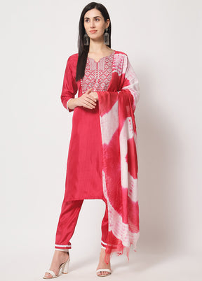 3 Pc Pink Readymade Silk Suit Set - Indian Silk House Agencies