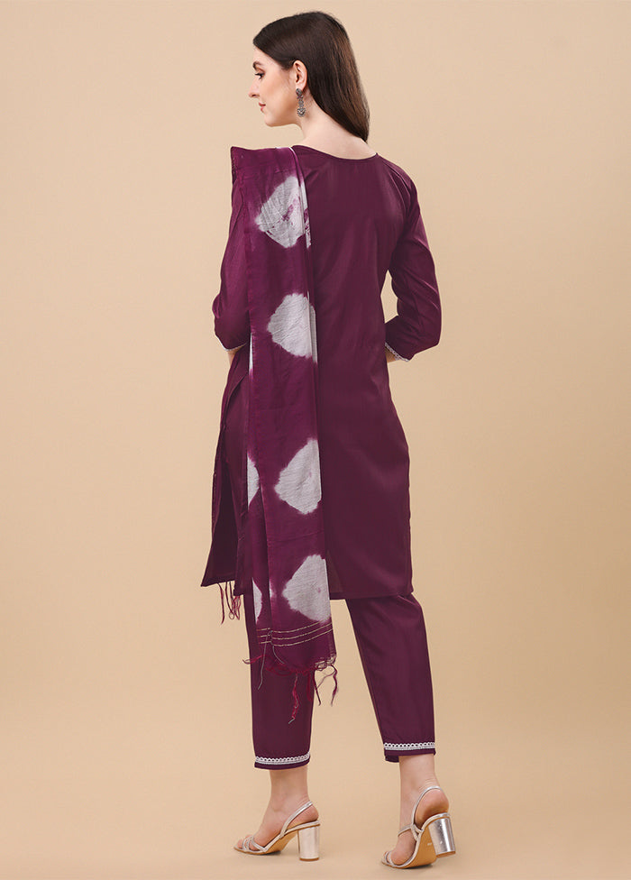 3 Pc Wine Readymade Silk Suit Set - Indian Silk House Agencies