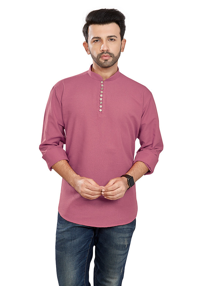Pink Solid Cotton Short Kurta VDAC69244 - Indian Silk House Agencies